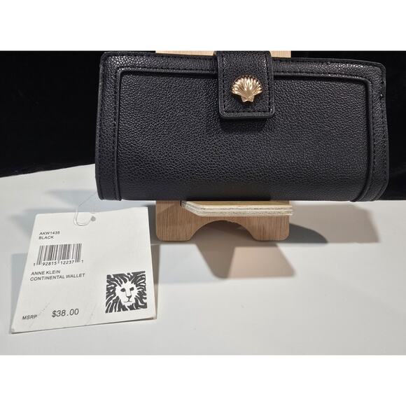 Anne Klein Continental Faux Leather Black Wallet w/Gold Shell Snap Closure - Picture 1 of 4